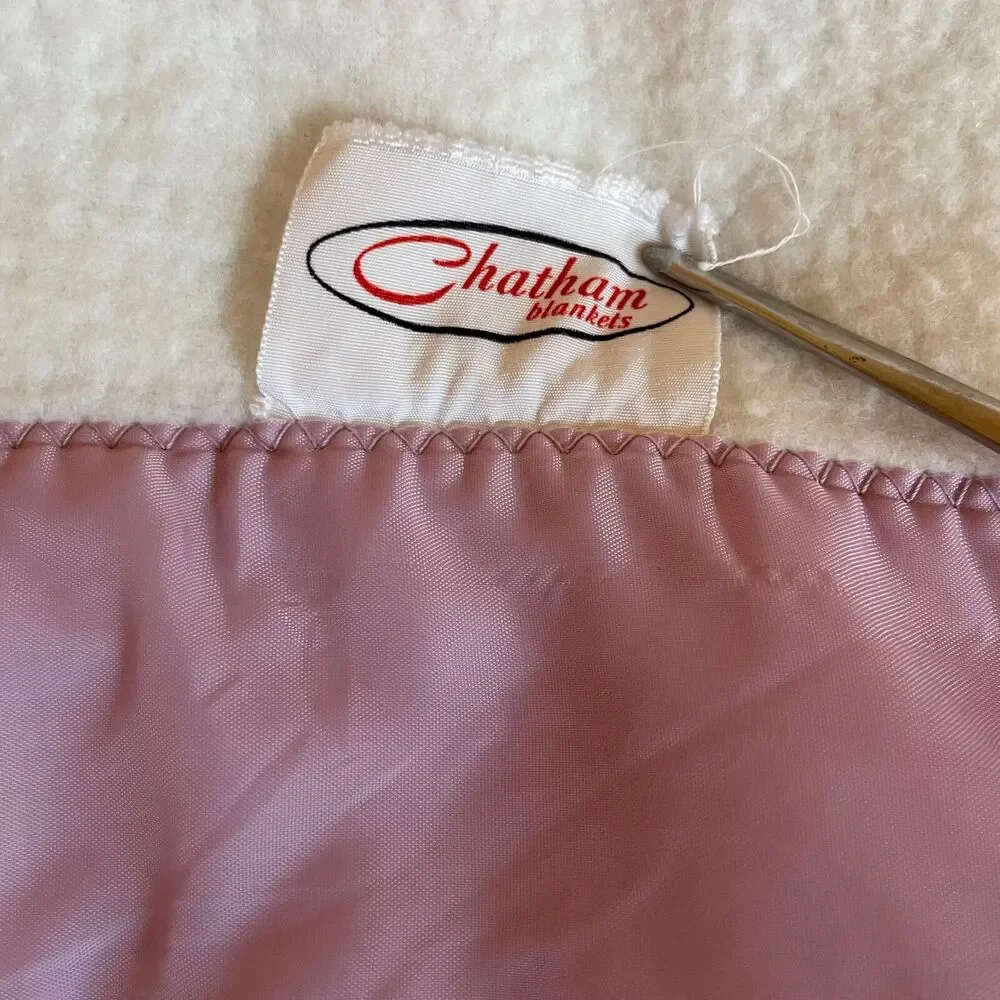 Vtg Chatham Blanket Lavender Satin Trim Floral Twin Full Size Acrylic 68x88